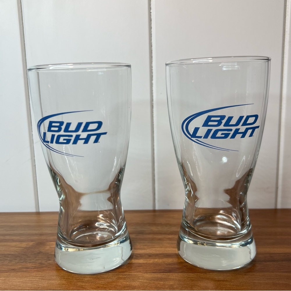 2 Bud Light Beer Pilsner Glasses